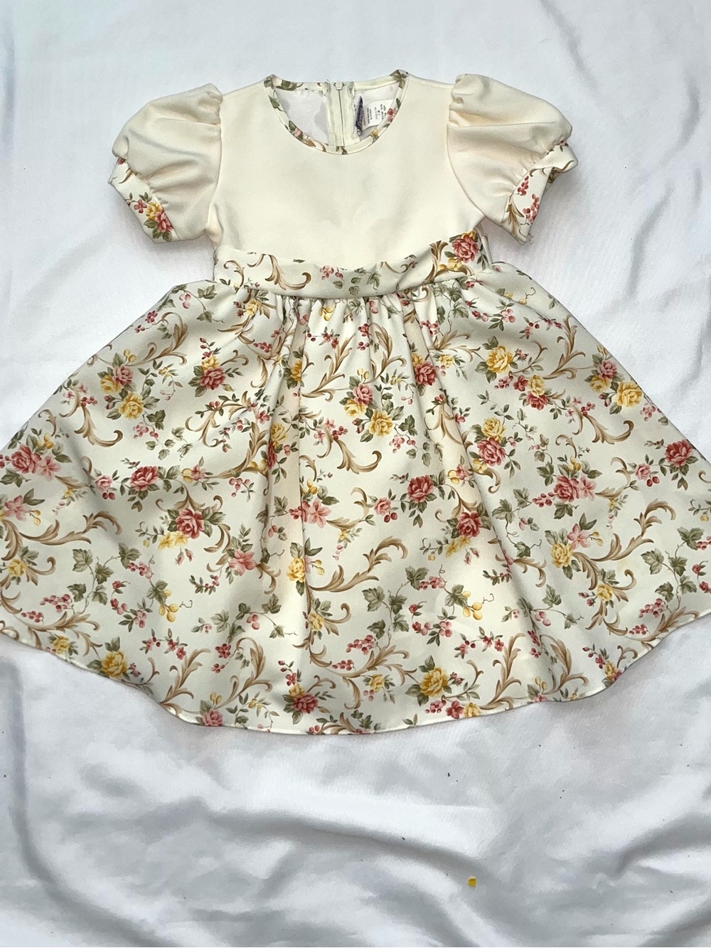 Classic Cream Floral Party Dress for Girls